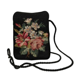 Musta pikkulaukku kukkakuosilla